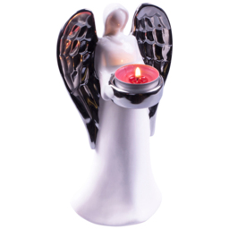 St Helens Large White and Silver Winged Angel Ceramic Tea Light Holder - Size: 9 x 11 x 20cm - Multi - Wilko