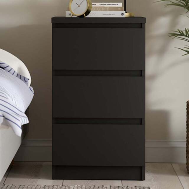 Florence 3 Drawer Matt Black Bedside Table - Furniture to Go - Wilko - image 1