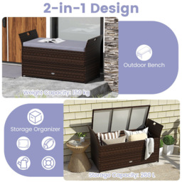 Costway 2 Seater Grey Rattan Outdoor Storage Bench - Wilko - thumbnail 6