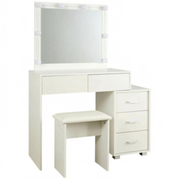 Home Source Vero 5 Drawer White Vanity Table and Cushioned Stool Set with LED Mirror - Size: 135 x 80 x 40cm - Wilko - thumbnail 3