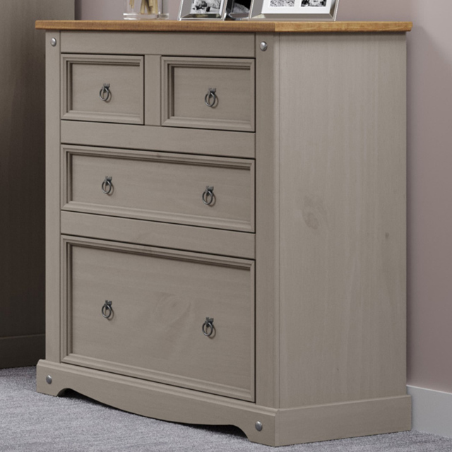 Corona 4 Drawer Grey Washed Wax Chest of Drawers - Wilko - image 1