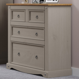 Corona 4 Drawer Grey Washed Wax Chest of Drawers - Wilko - thumbnail 1