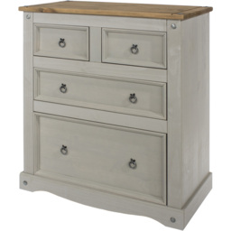 Corona 4 Drawer Grey Washed Wax Chest of Drawers - Wilko - thumbnail 4