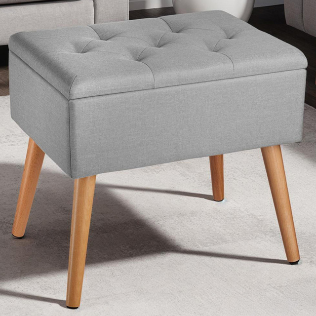 tectake Ranya Grey Upholstered Linen Look Bench with storage - Size: 45.5 x 37.5 x 51cm - Wilko - image 1