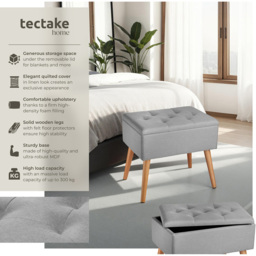 tectake Ranya Grey Upholstered Linen Look Bench with storage - Size: 45.5 x 37.5 x 51cm - Wilko - thumbnail 5