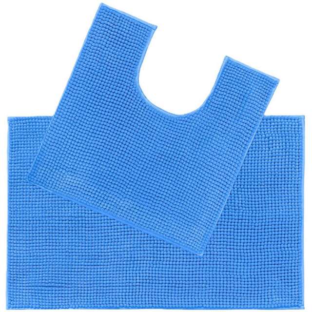 Allure Bath Fashions Blue Chenille Supersoft Bobble Bath Mat and Pedestal Mat Set 2 Piece - Size: 50 x 80cm - Wilko - image 1