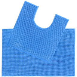 Allure Bath Fashions Blue Chenille Supersoft Bobble Bath Mat and Pedestal Mat Set 2 Piece - Size: 50 x 80cm - Wilko - thumbnail 1