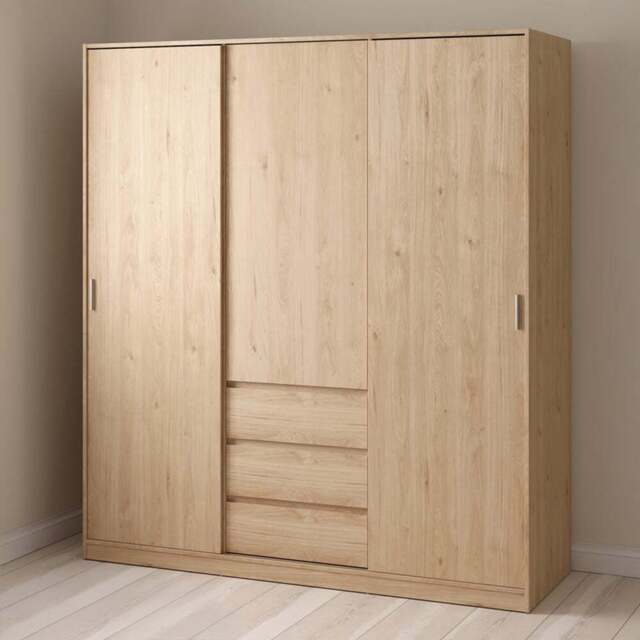 Florence 3 Door 3 Drawer Jackson Hickory Oak Sliding Wardrobe - Size: 3 Door, 3 Drawer - Wood - Furniture to Go - Wilko - image 1