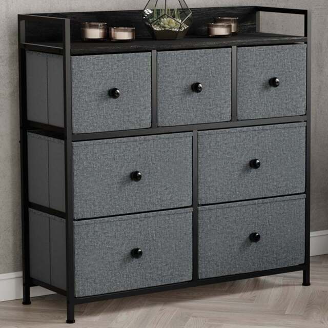 Vida Designs Chorley 7 Drawer Grey and Black Fabric Chest of Drawer - Wilko - image 1