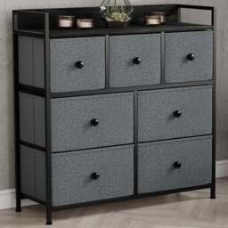 Vida Designs Chorley 7 Drawer Grey and Black Fabric Chest of Drawer - Wilko - thumbnail 1