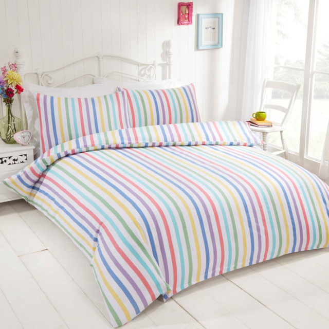 Rapport Home Candy Stripe Single Multicolour Brushed Cotton Duvet Set - Wilko - image 1