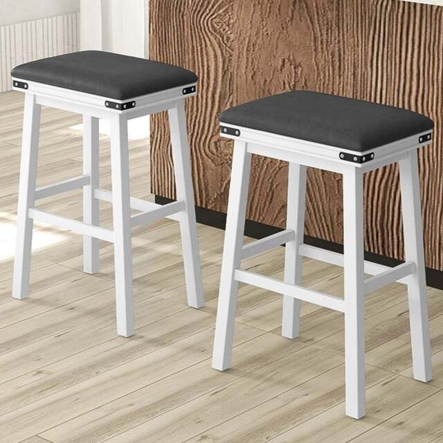 Costway White Upholstered Counter Height Bar Stool Set of 2 - Size: 81 x 51 x 19cm - Wilko - image 1