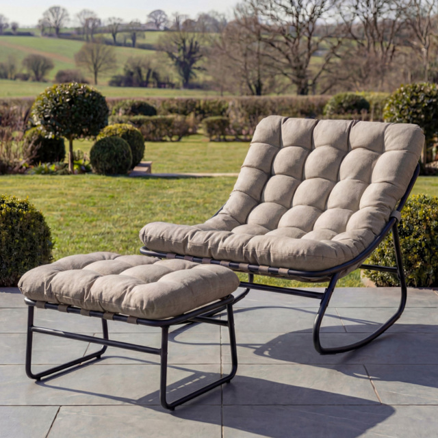 Artemis Home Solace Light Brown Garden Rocking Chair with Stool - Size: Single - Wilko - image 1