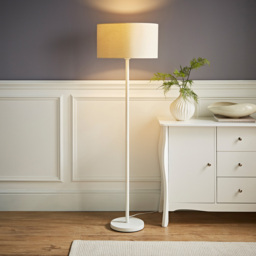 ValueLights Charlie Cream Drum Shade White Floor Lamp and Bulb - Size: 148 x 45 x 45cm - Wilko - thumbnail 3
