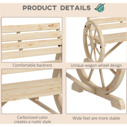 Outsunny 2 Seater Natural Garden Bench with Cart Wagon Wheel - Yellow - Wilko - thumbnail 6