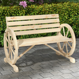 Outsunny 2 Seater Natural Garden Bench with Cart Wagon Wheel - Yellow - Wilko