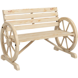 Outsunny 2 Seater Natural Garden Bench with Cart Wagon Wheel - Yellow - Wilko - thumbnail 3