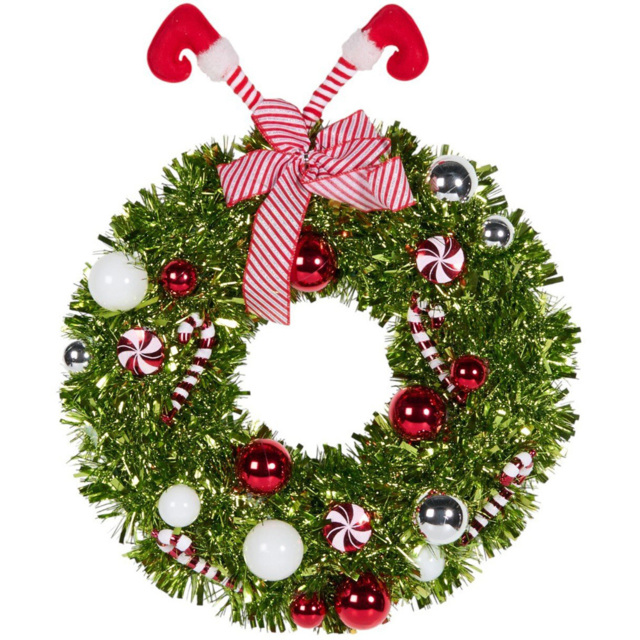 Novelty Elf Tinsel Wreath Green - Candy Cane Lane - Wilko - image 1