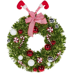 Novelty Elf Tinsel Wreath Green - Candy Cane Lane - Wilko - thumbnail 1