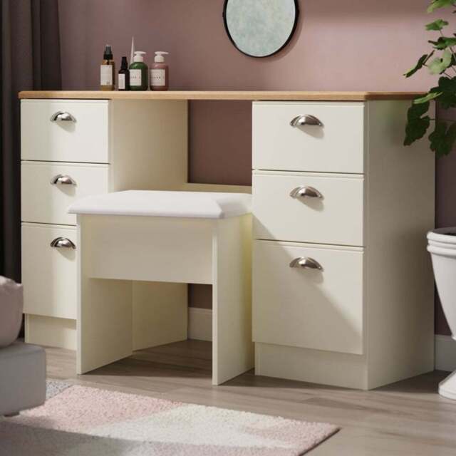 Crowndale Victoria 6 Drawer Cream Ash and Oak Kneehole Desk - Size: 41.5 x 127.5 x 79.5cm - Wilko - image 1