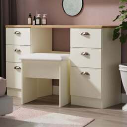 Crowndale Victoria 6 Drawer Cream Ash and Oak Kneehole Desk - Size: 41.5 x 127.5 x 79.5cm - Wilko