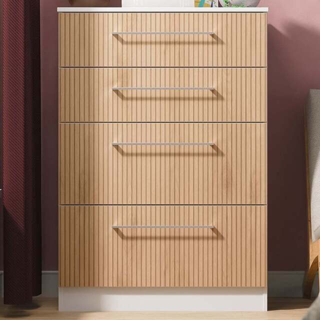 Crowndale Worcester 4 Drawer Slatt Effect and White Deep Chest of Drawers Ready Assembled - Slatt Effect & White - Wilko - image 1