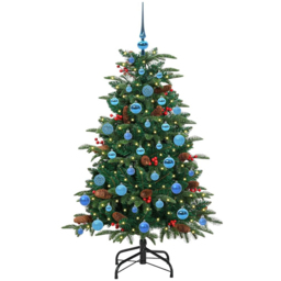 vidaXL Pre-Lit Warm White LED and Blue Baubles Green Artificial Christmas Tree with Stand 4.9ft - Wilko
