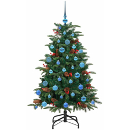 vidaXL Pre-Lit Warm White LED and Blue Baubles Green Artificial Christmas Tree with Stand 4.9ft - Wilko - thumbnail 3
