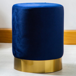 Harbour Housewares Blue Velvet Round Pouffe - Size: 30 x 38 x 30cm - Wilko