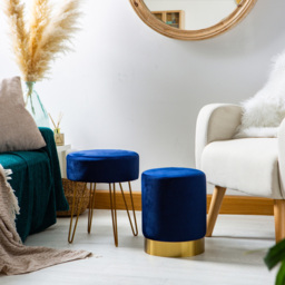 Harbour Housewares Blue Velvet Round Pouffe - Size: 30 x 38 x 30cm - Wilko - thumbnail 6
