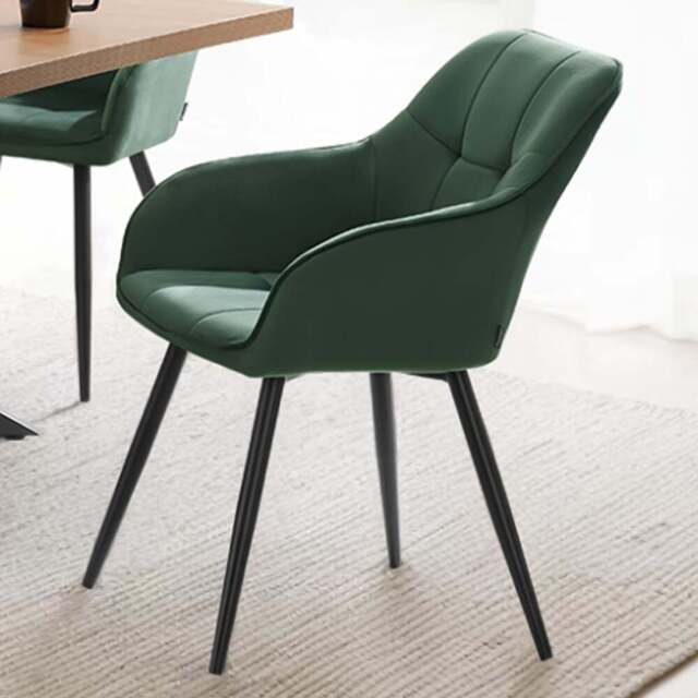 tectake Marilyn Dark Green and Black Quilted Velvet Dining Chair with Armrest - Size: Single - Wilko - image 1