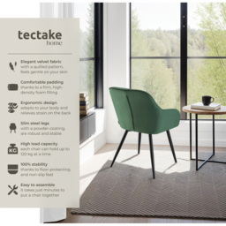 tectake Marilyn Dark Green and Black Quilted Velvet Dining Chair with Armrest - Size: Single - Wilko - thumbnail 7
