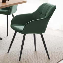 tectake Marilyn Dark Green and Black Quilted Velvet Dining Chair with Armrest - Size: Single - Wilko