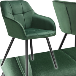 tectake Marilyn Dark Green and Black Quilted Velvet Dining Chair with Armrest - Size: Single - Wilko - thumbnail 3