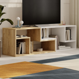 Decortie Glis 6 Shelf Oak and White Modern Adjustable Corner TV Unit - Size: 45 x 90 x 35cm - Multi - Wilko