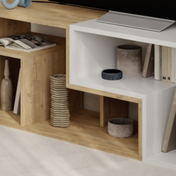 Decortie Glis 6 Shelf Oak and White Modern Adjustable Corner TV Unit - Size: 45 x 90 x 35cm - Multi - Wilko - thumbnail 4