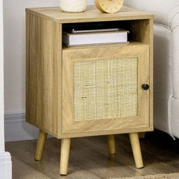 Portland Single Door Single Shelf Natural Rattan Bedside Table - Brown - Wilko