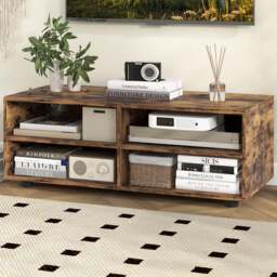 Costway 4 Shelf Rustic Brown TV Unit - Size: 101 x 51 x 13cm - Wilko