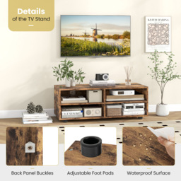 Costway 4 Shelf Rustic Brown TV Unit - Size: 101 x 51 x 13cm - Wilko - thumbnail 6