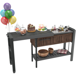 Keter Signature Single Drawer Single Shelf Rosewood Extendable Hosting Party Table Station - Size: 90 x 112 x 43cm - Wilko - thumbnail 4