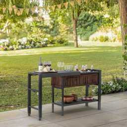 Keter Signature Single Drawer Single Shelf Rosewood Extendable Hosting Party Table Station - Size: 90 x 112 x 43cm - Wilko - thumbnail 3