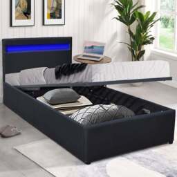 Comfy Living Small Black Faux Leather Ottoman Bed Frame with LED - Size: Single - Wilko - thumbnail 1