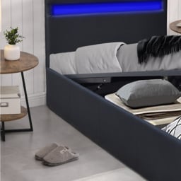 Comfy Living Small Black Faux Leather Ottoman Bed Frame with LED - Size: Single - Wilko - thumbnail 6