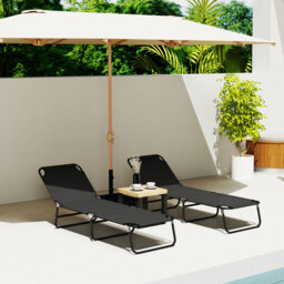 Outsunny Set of 2 Black 5 Level Adjustable Folding Sun Lounger - Size: 28 x 56 x 190cm - Wilko - thumbnail 6