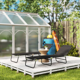 Outsunny Set of 2 Black 5 Level Adjustable Folding Sun Lounger - Size: 28 x 56 x 190cm - Wilko - thumbnail 5