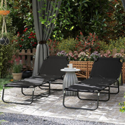 Outsunny Set of 2 Black 5 Level Adjustable Folding Sun Lounger - Size: 28 x 56 x 190cm - Wilko - thumbnail 1