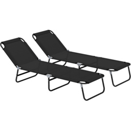 Outsunny Set of 2 Black 5 Level Adjustable Folding Sun Lounger - Size: 28 x 56 x 190cm - Wilko - thumbnail 3