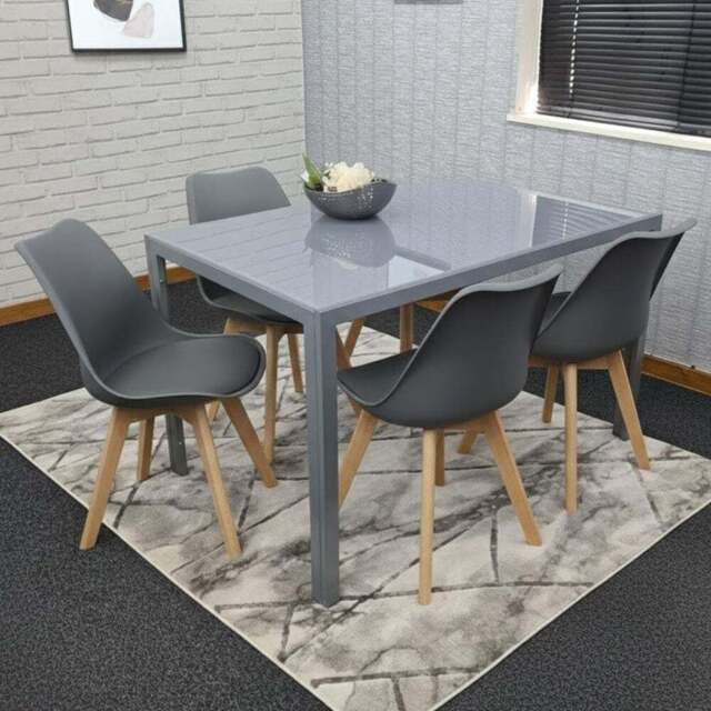 Kosy Koala 4 Seater Faux Leather Glass Dining Set Grey - Wilko - image 1