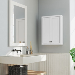 HOMCOM 2 Door White Wall Mounted Bathroom Wall Storage Cabinet - Size: 84 x 20 x 61cm - Wilko - thumbnail 6