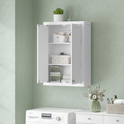 HOMCOM 2 Door White Wall Mounted Bathroom Wall Storage Cabinet - Size: 84 x 20 x 61cm - Wilko - thumbnail 4